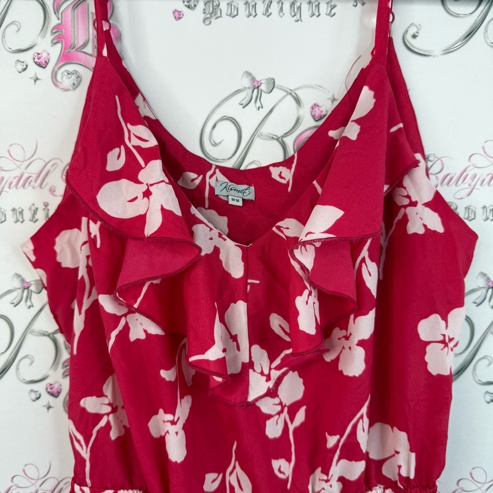 Kismet dress flowy ruffles flowers floral Vibrant Red and White Dress - Picture 6 of 13